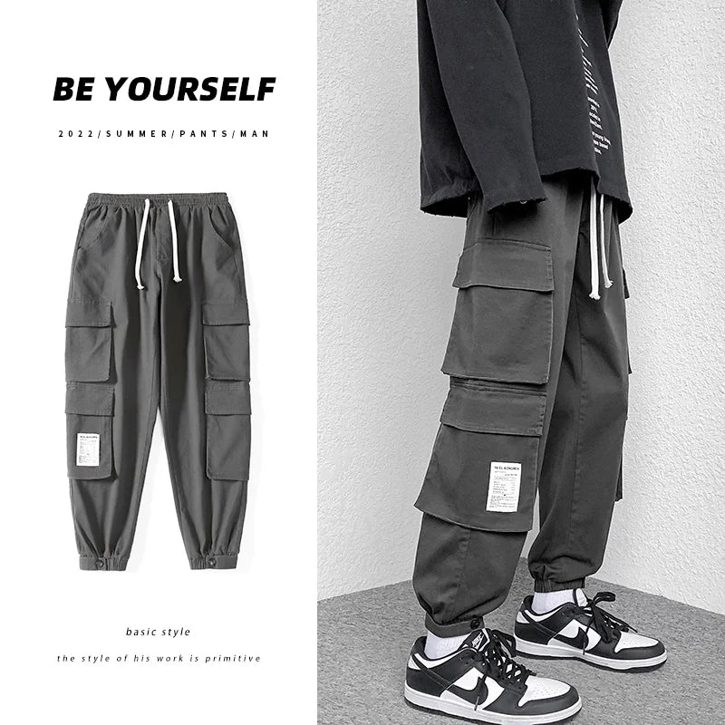 ANSZKTN  Spring Fall Loose Fashion Casual Men's Bunched Feet Nine Points Pants Men Straight Tube Pants-1