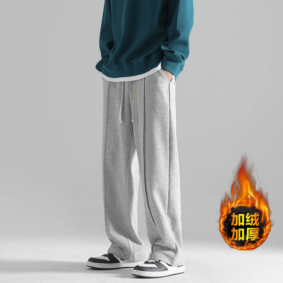 ANSZKTN Explosive Cotton New Autumn and Winter Men's Mopping Pants Loose Straight Casual Sports Plus Fleece Pants-0